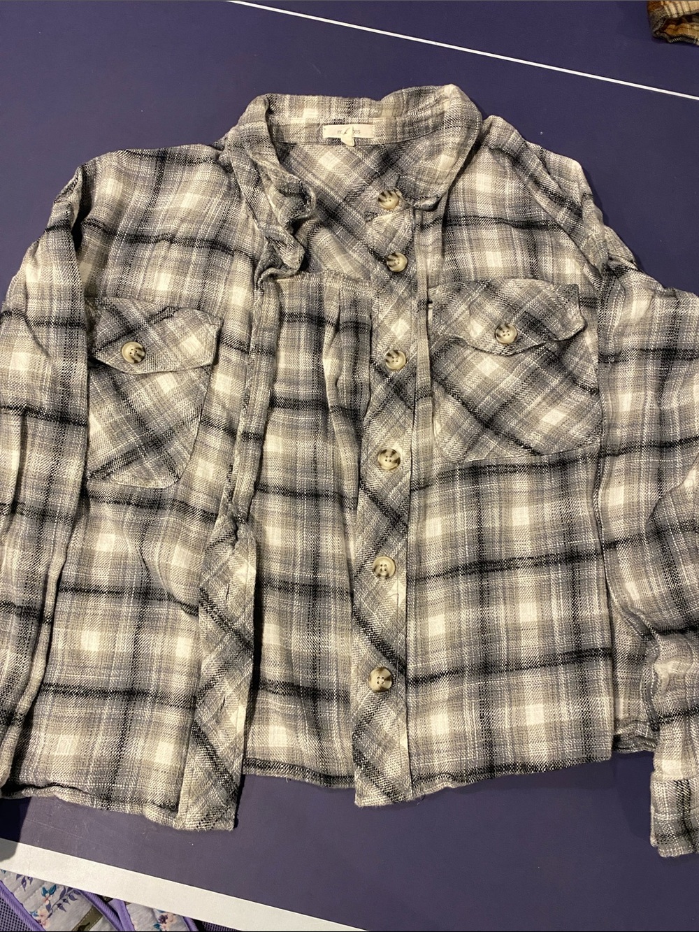 Women’s Plaid Button-Up Shirt Jacket - Gray/White